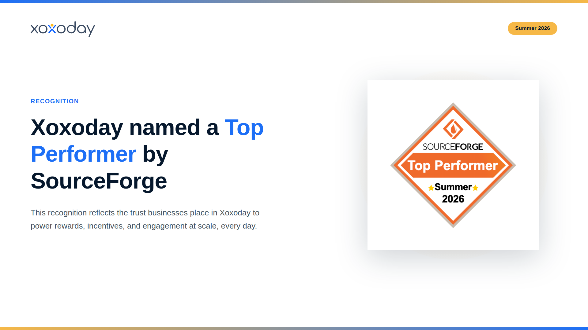 Xoxoday Wins the Summer 2026 Top Performer Award from SourceForge
