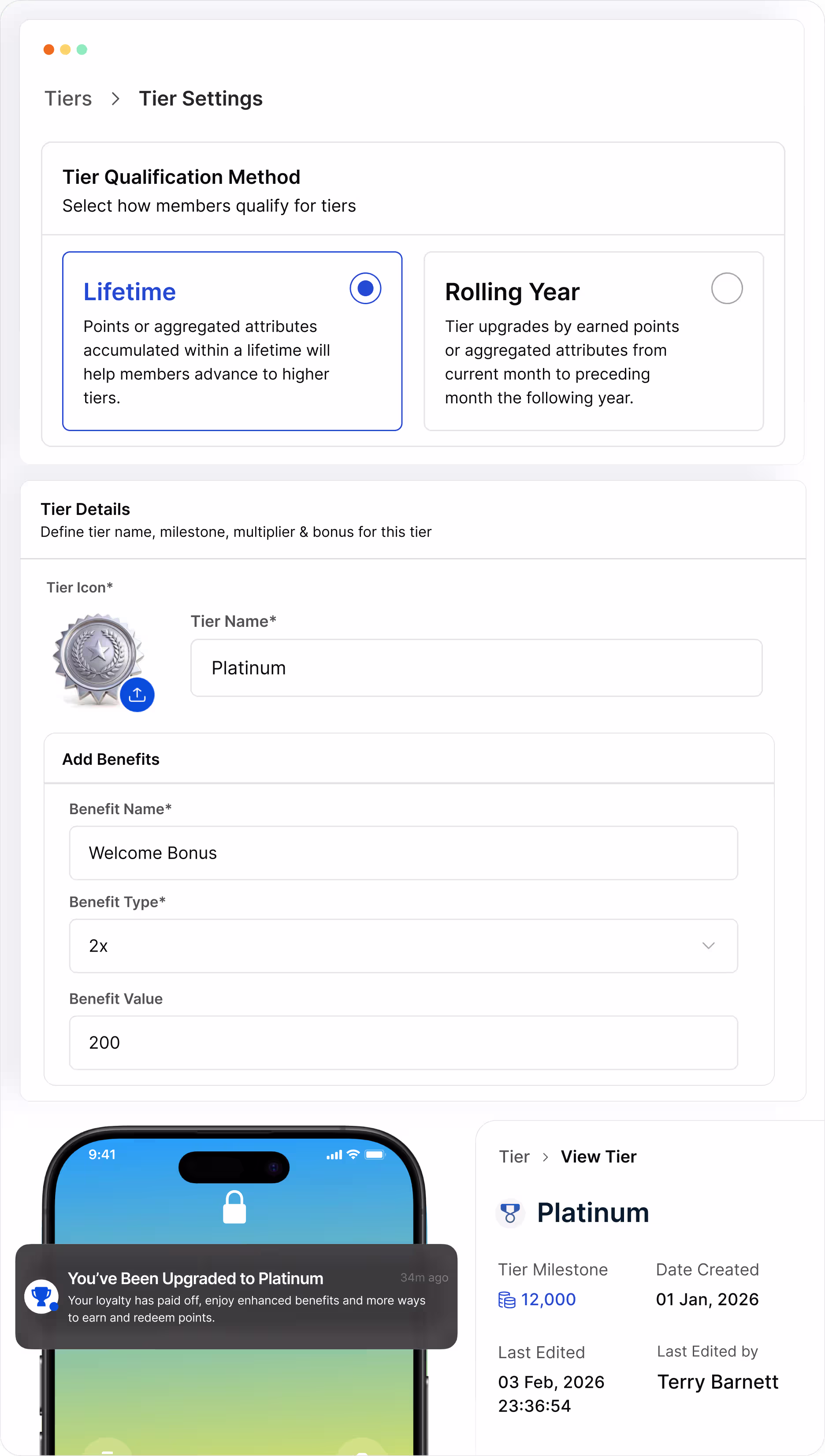 Loyalife tiers management interface
