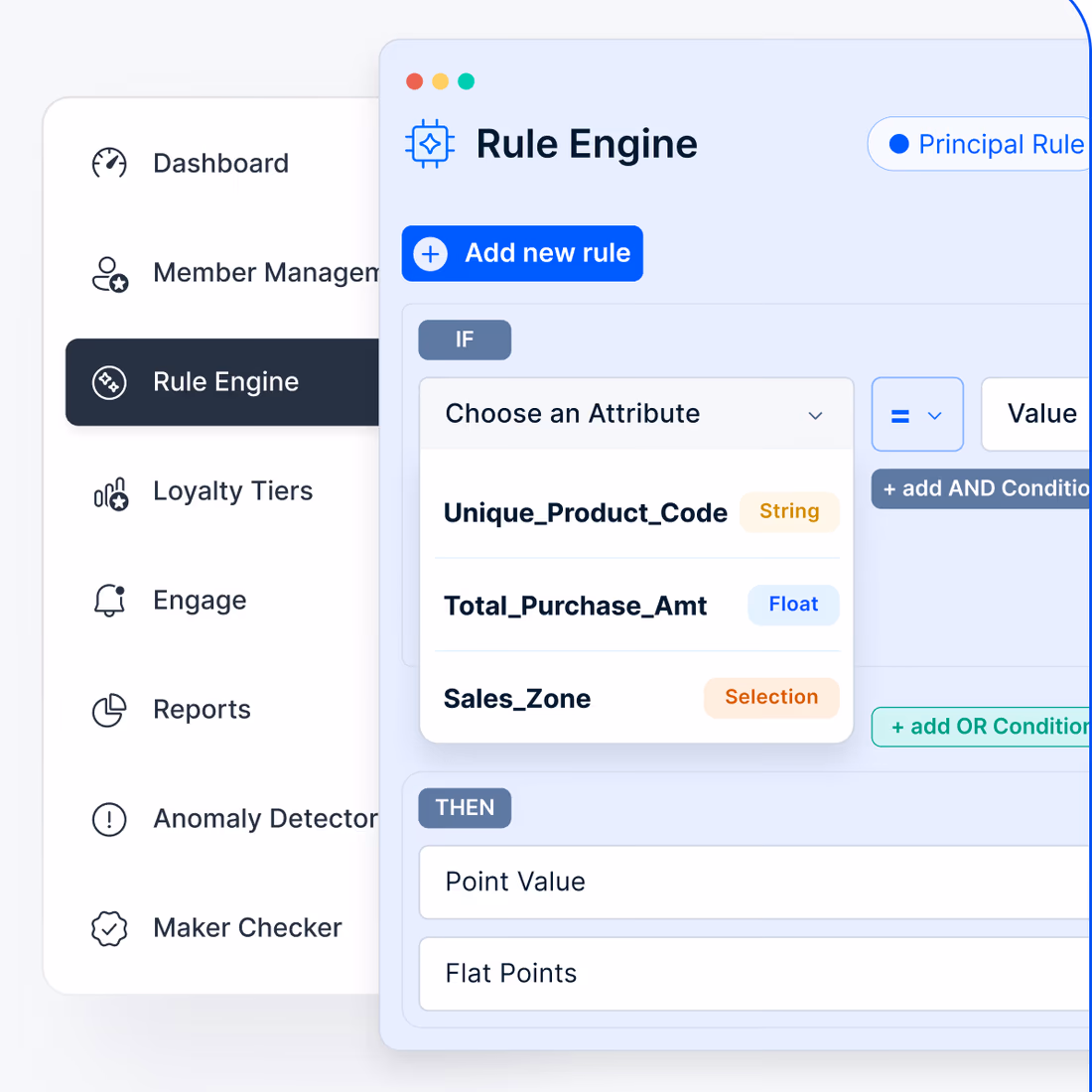 Rule engine builder mapping partner tiers to targets and rewards