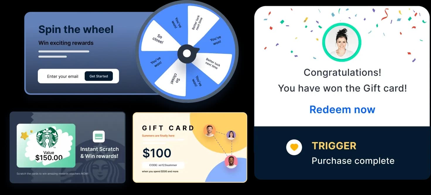 Spin the wheel, scratch cards, and gift card prize campaigns