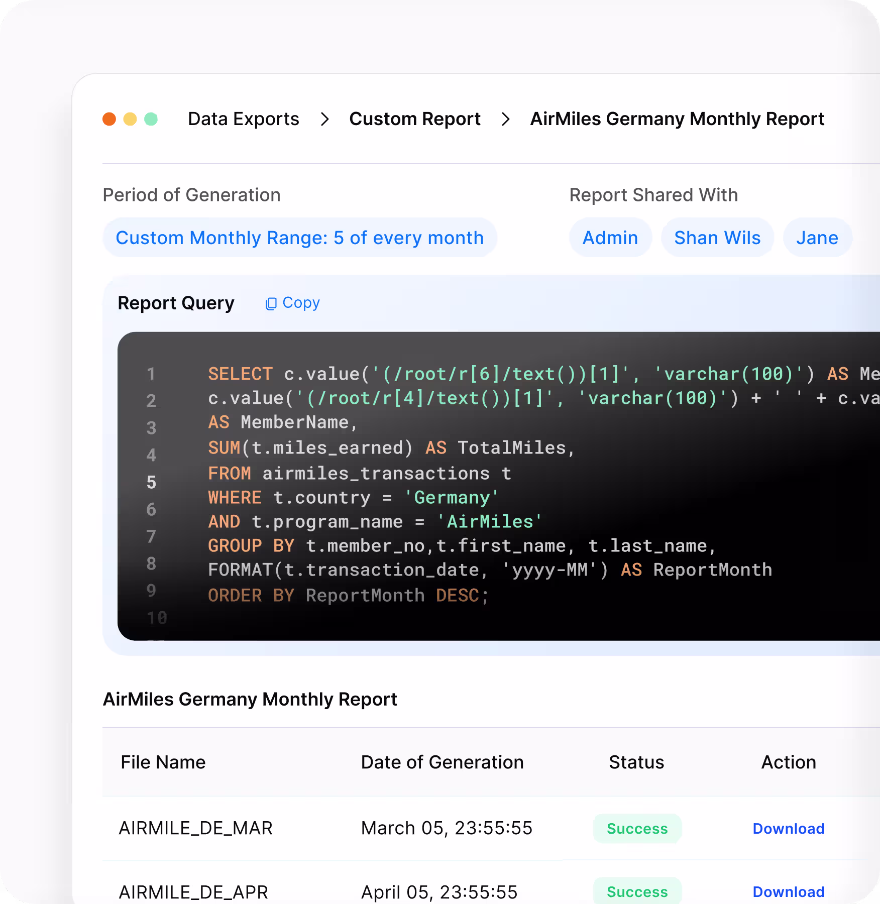 Custom reports builder