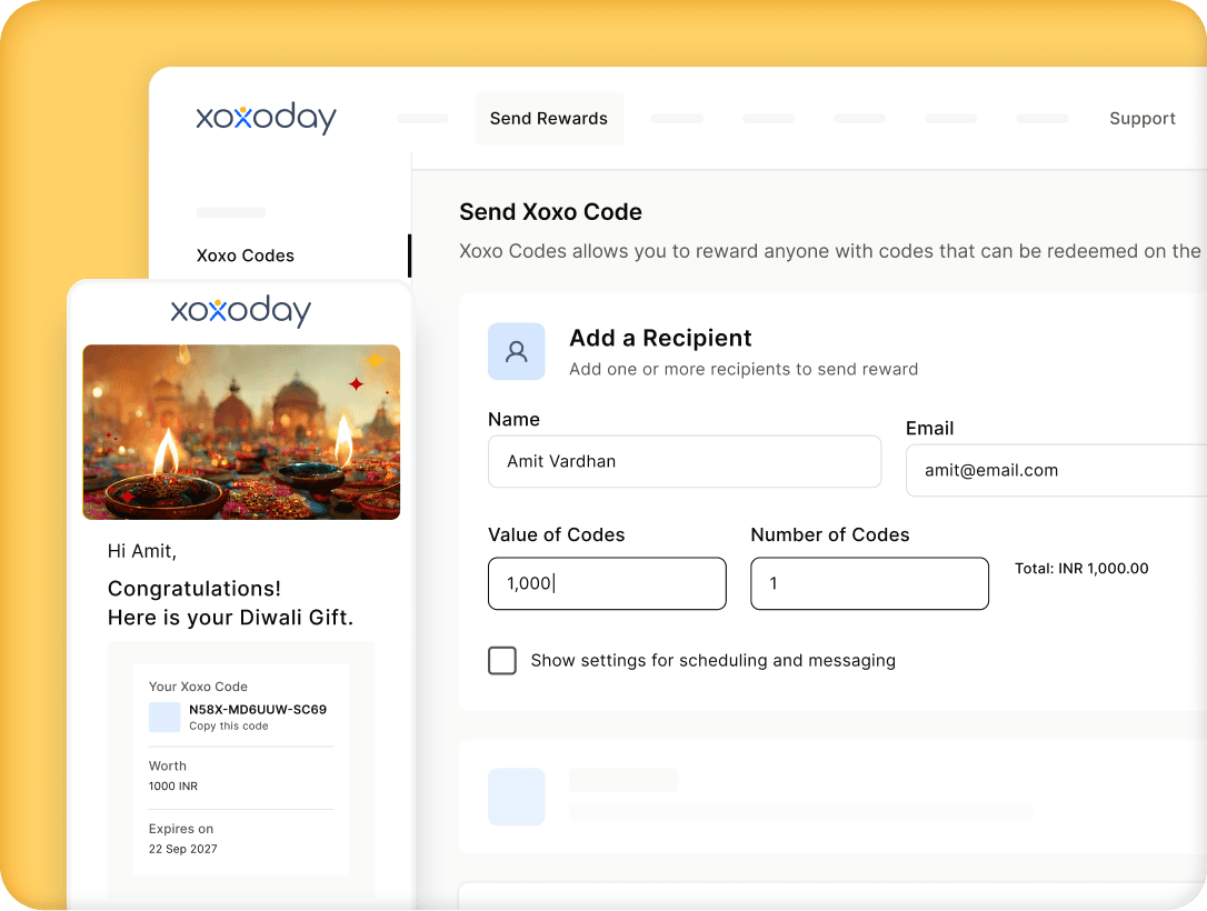 Xoxoday send gift code screen