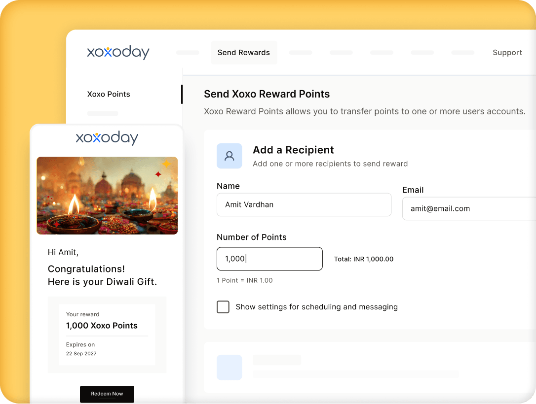 Xoxoday send reward points screen