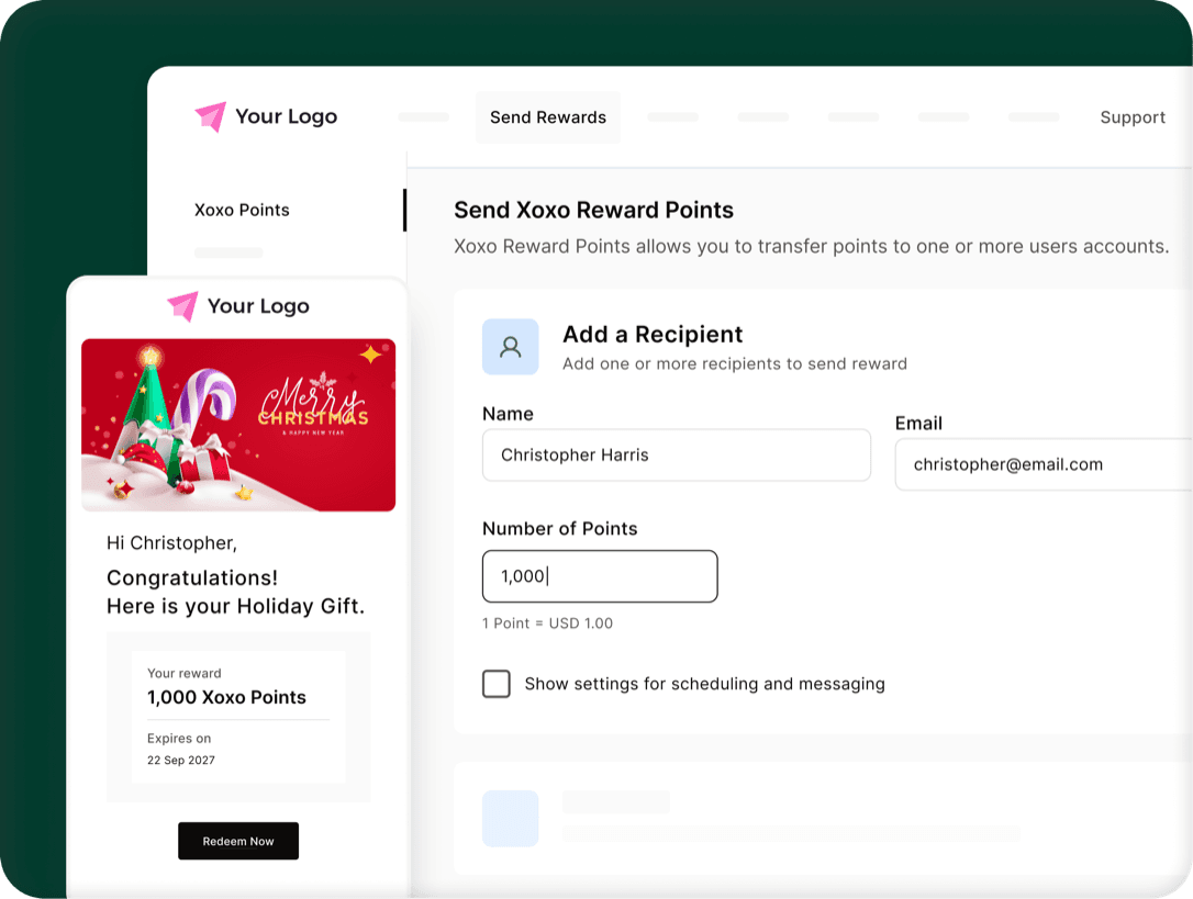 Xoxoday send reward points screen
