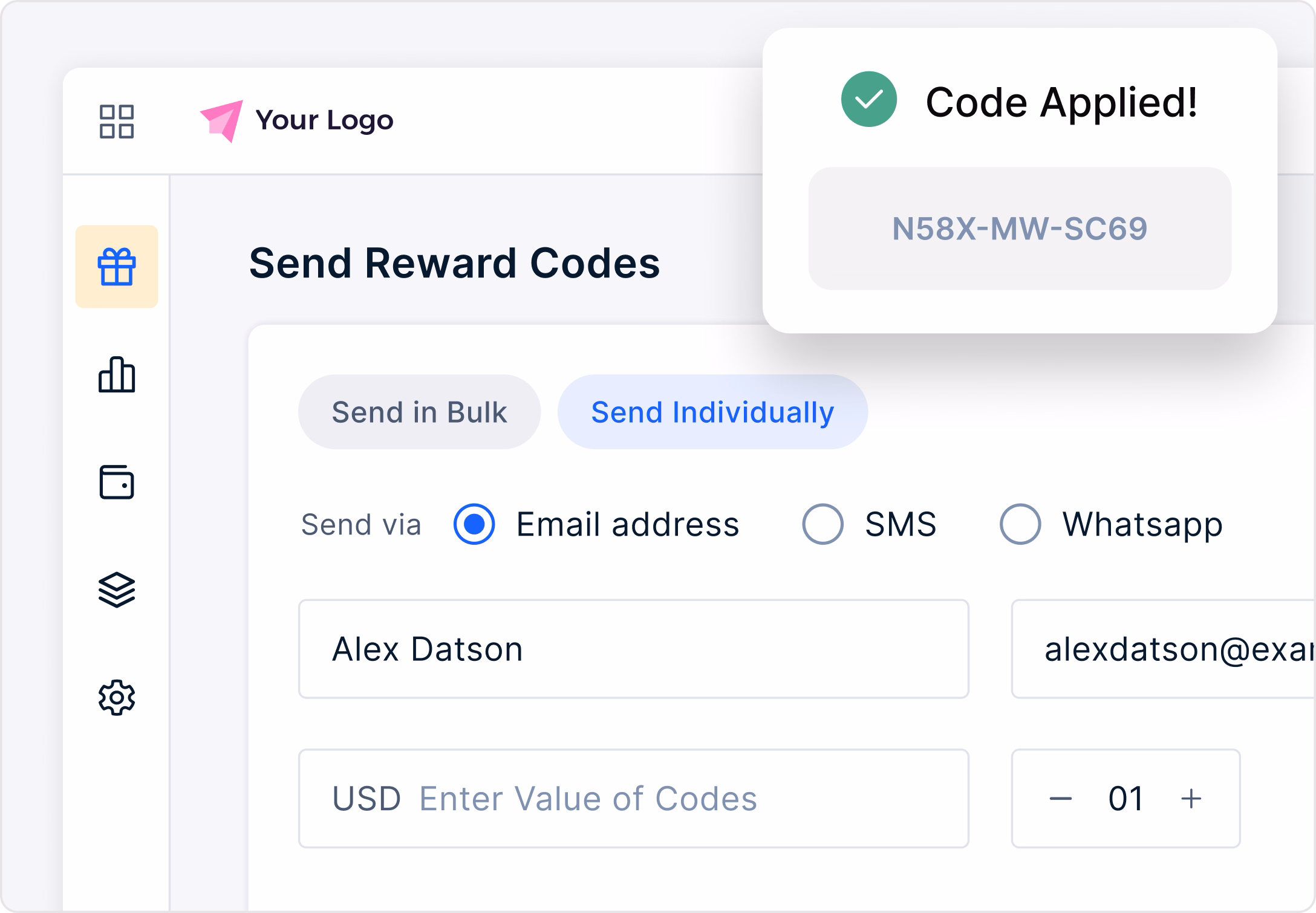 Distribute via unique reward codes