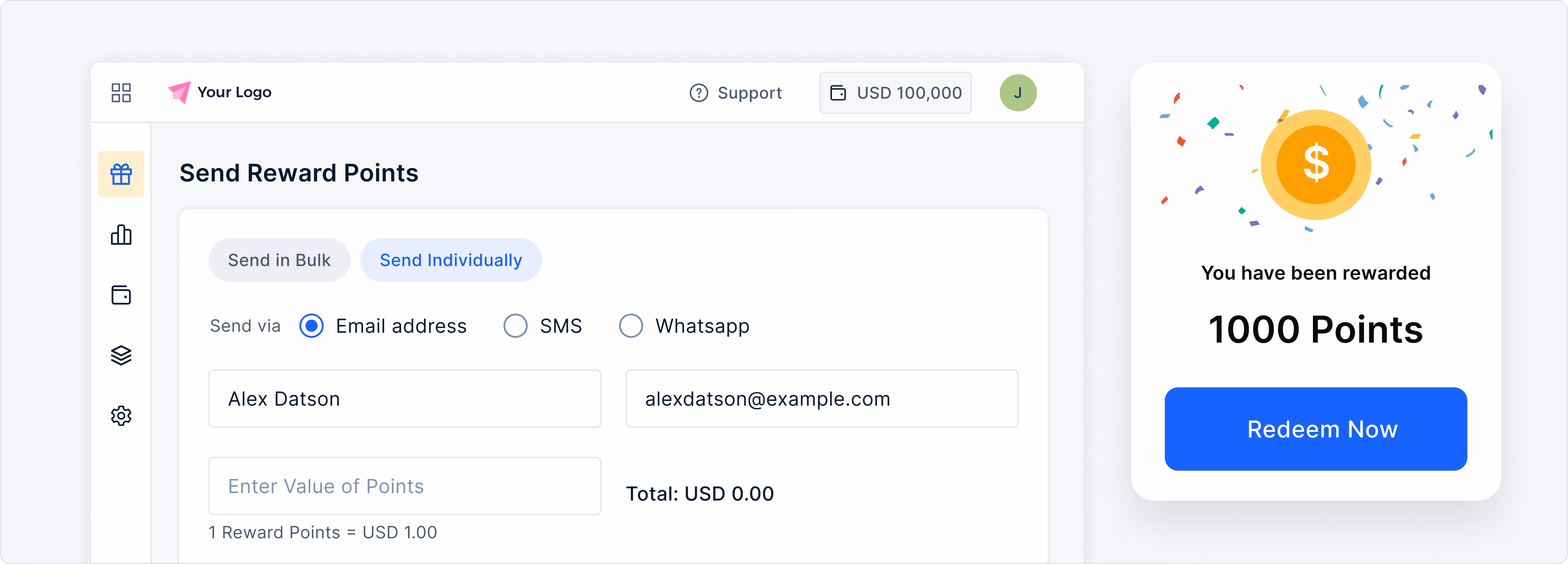 Send rewards from the dashboard