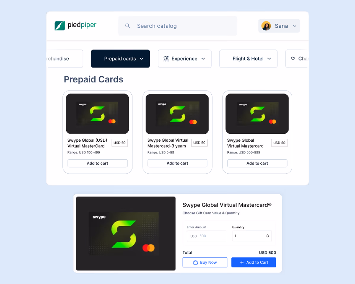 Swype Global Virtual Mastercard options in the Plum catalog