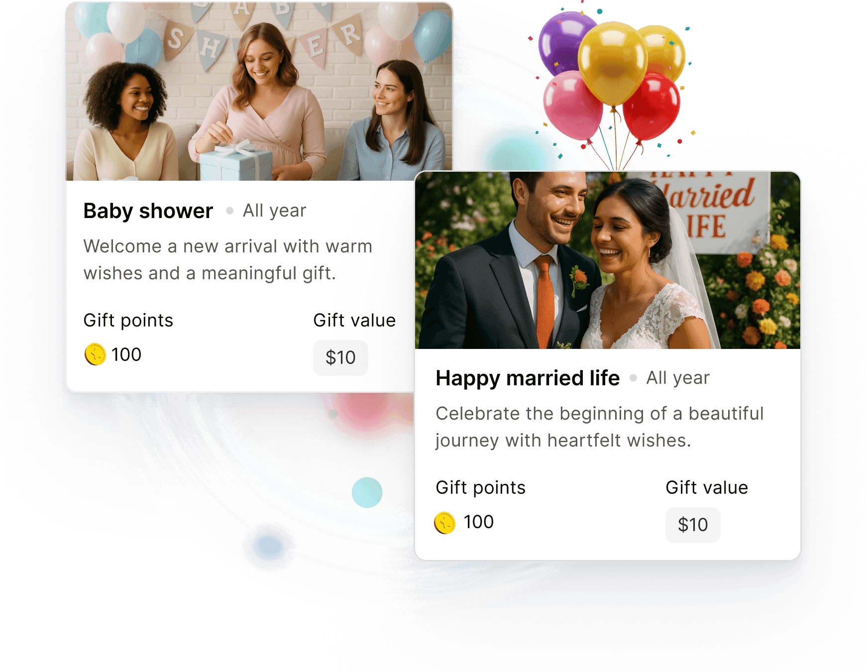 Life events, baby shower and wedding celebration cards