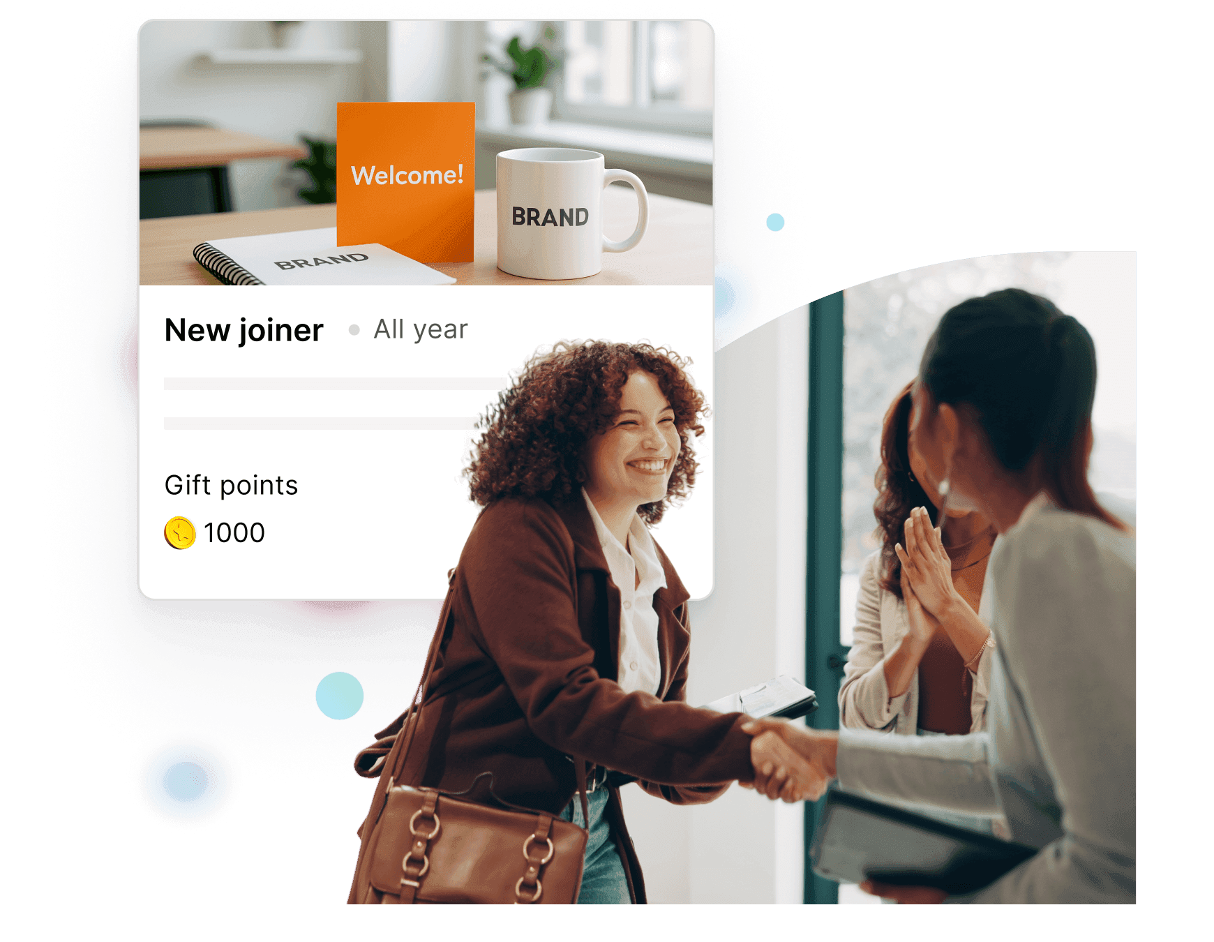 Onboarding, new joiner welcome card with branded kit