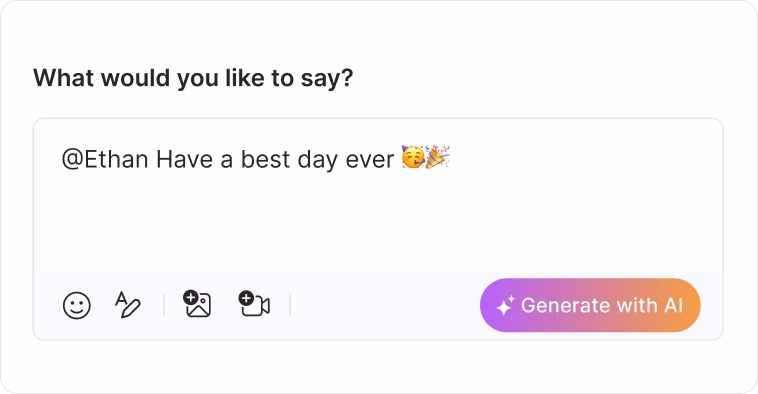 Wish composer with emoji, formatting, image and video, and Generate with AI