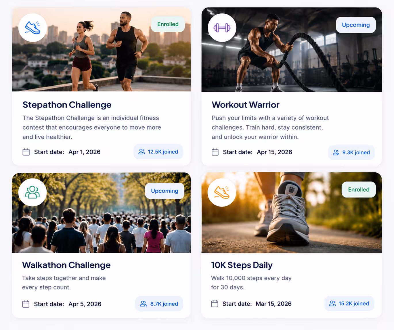 Pre-built fitness challenge templates, Stepathon, Workout Warrior, and custom habits