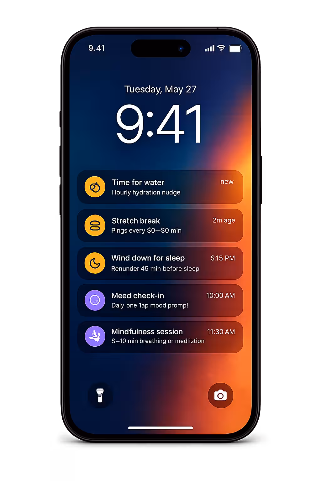 Empuls habit reminders, scheduled nudges timed to working hours, shown on a phone lock-screen mock