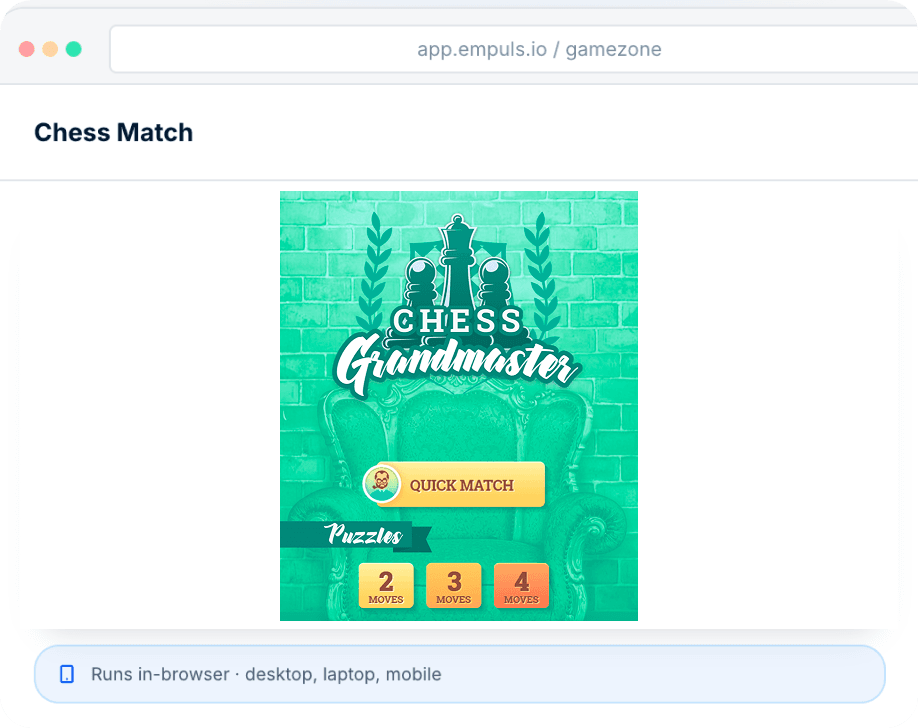 A Chess Match game running in-browser inside Empuls