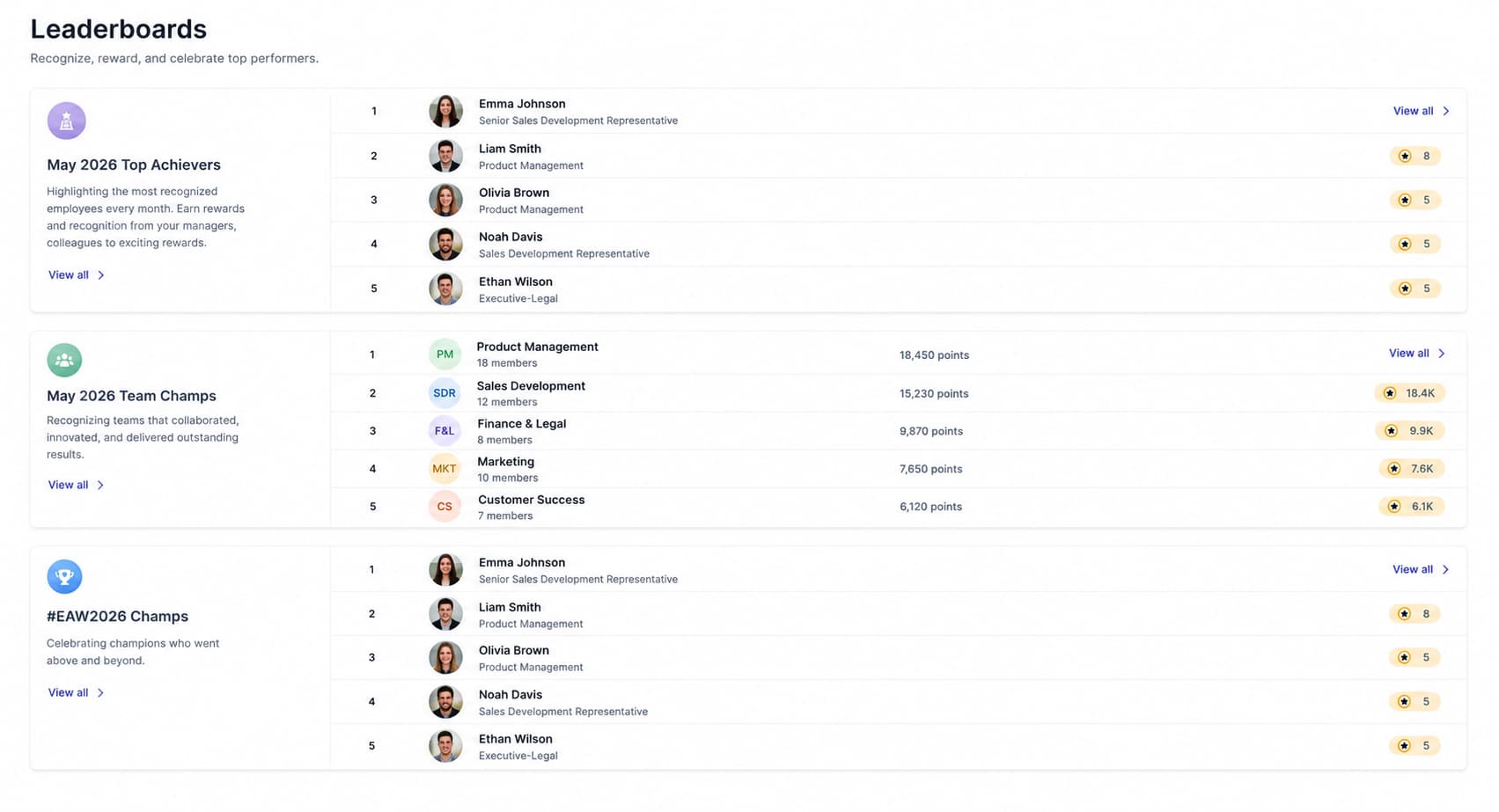 A live leaderboard with ranked players, scores, and a highlighted top three