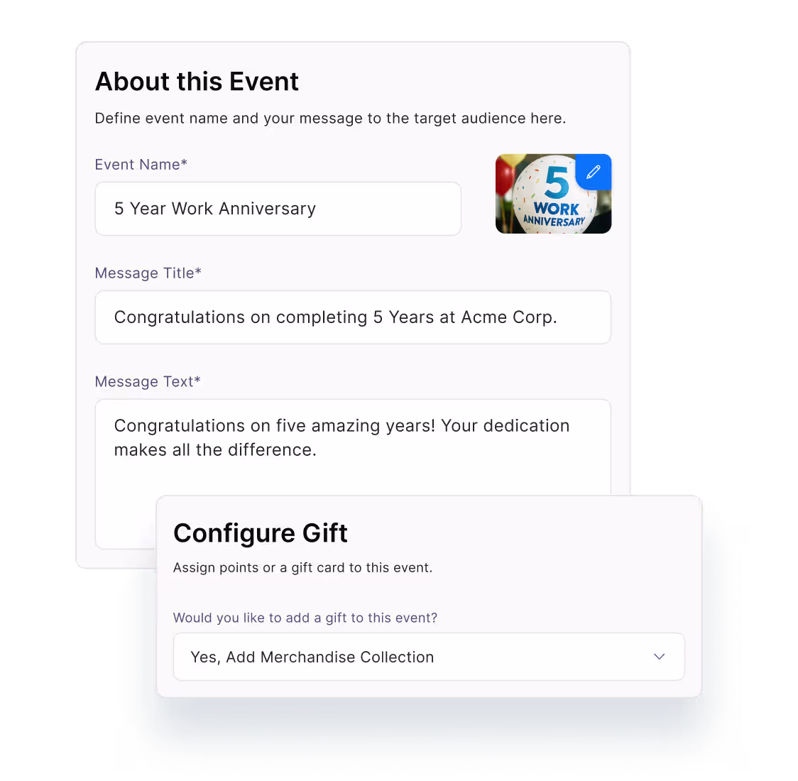 Configure tier-based service award recognition