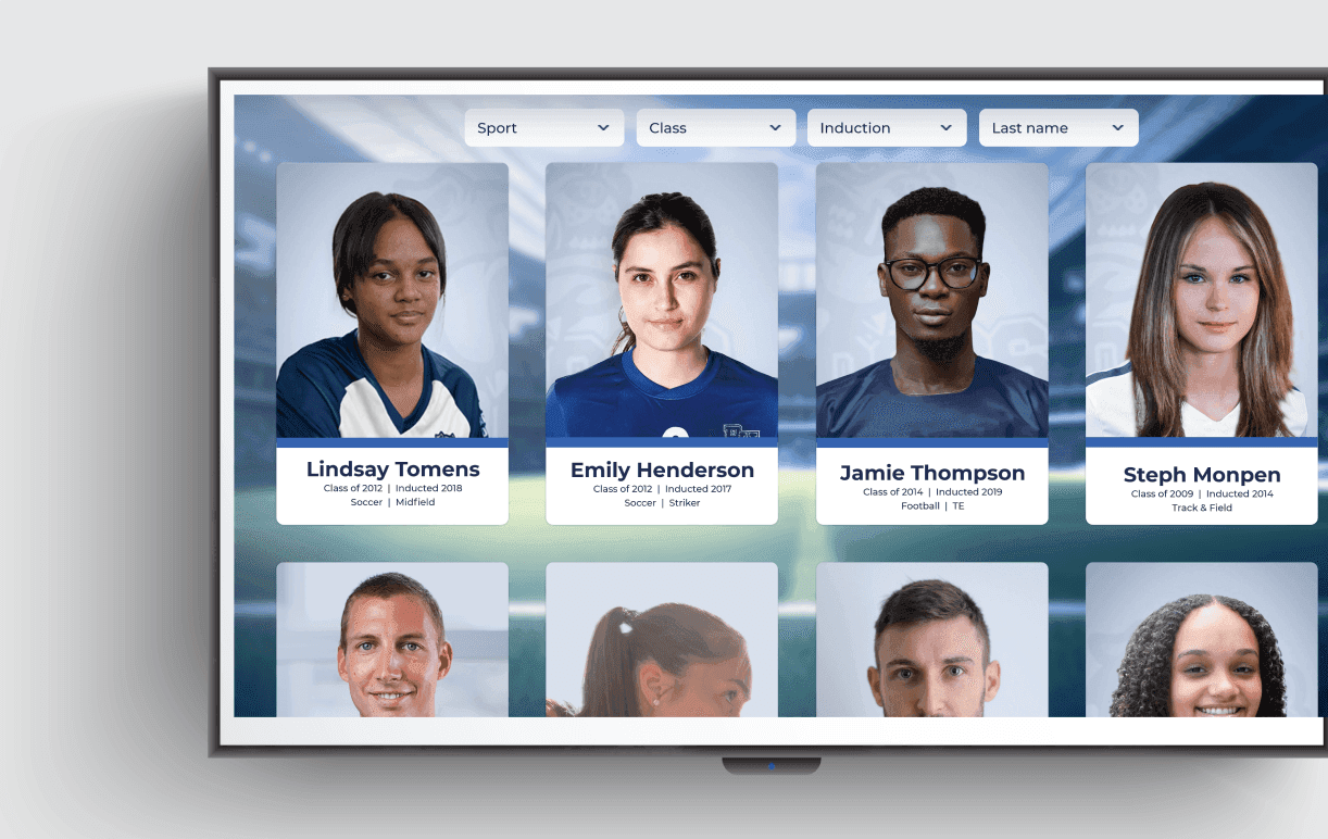 Wall of Fame in TV mode on an office screen, filtered photo grid