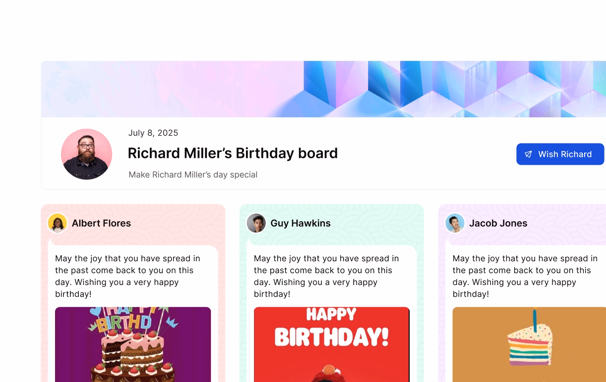 Birthday wishboard with team messages