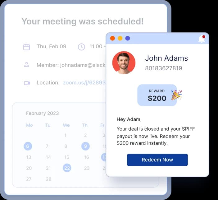 Xoxoday SPIF payout notification with an instant reward