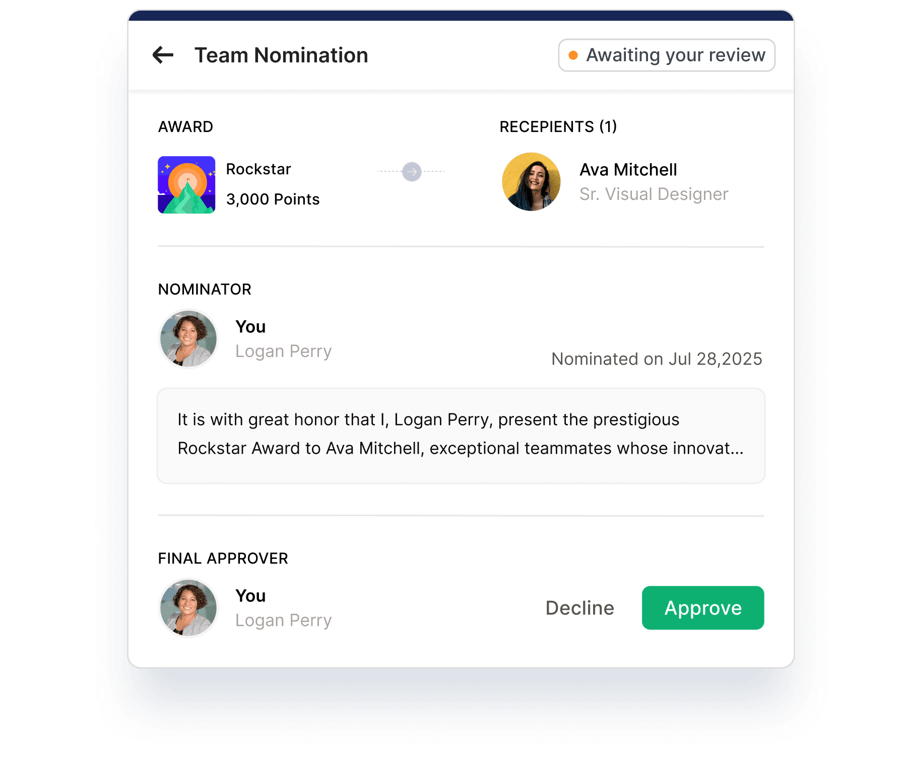 Nomination awards submission form