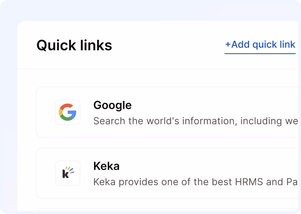 Empuls social intranet quick-links shortcut tiles for HRMS, payroll, brochures, and integrations