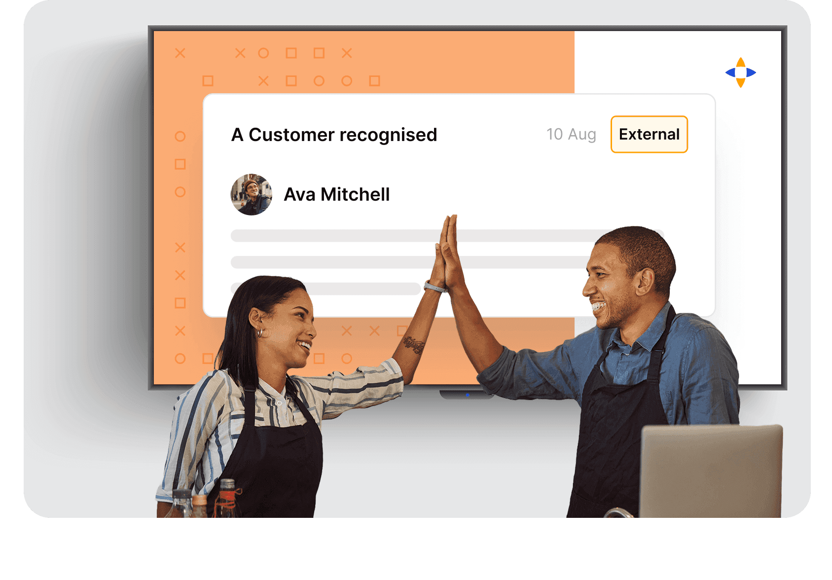 Digital signage display showing employee recognitions