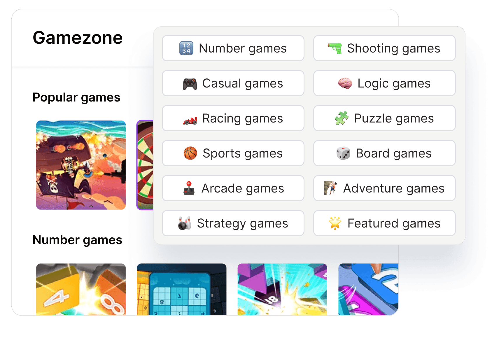 Gamezone with arcade games and leaderboard