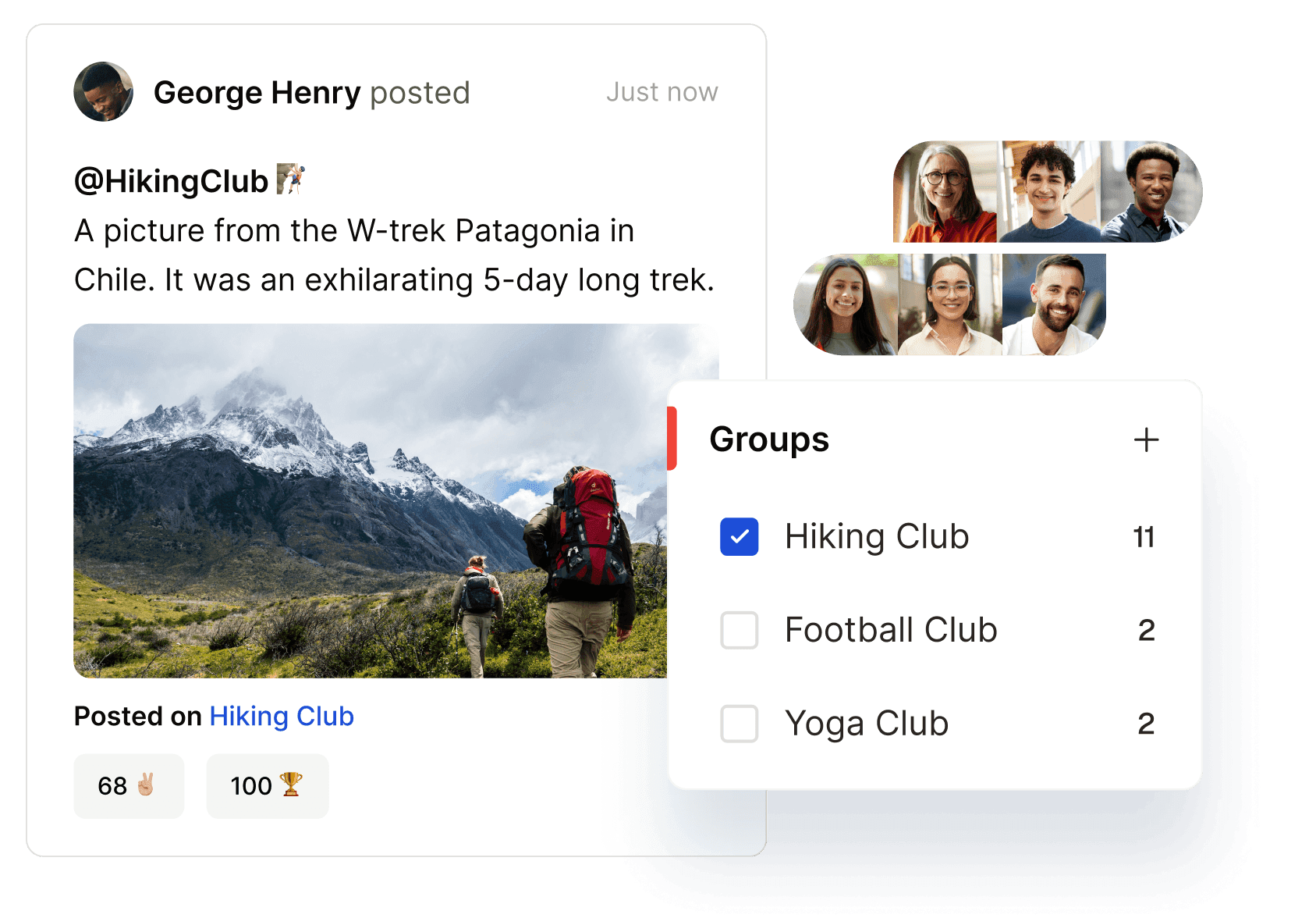 Groups & communities feature with department and interest groups