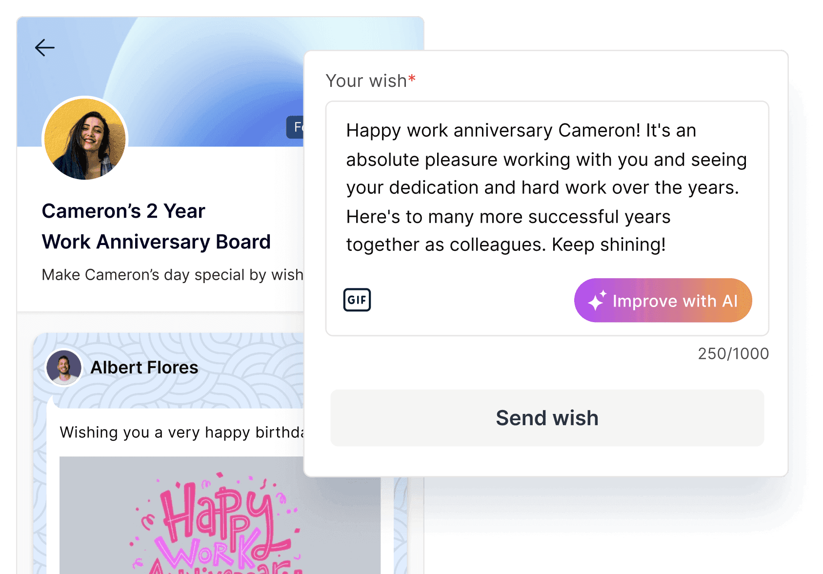 Digital wishboard with birthday and anniversary greetings