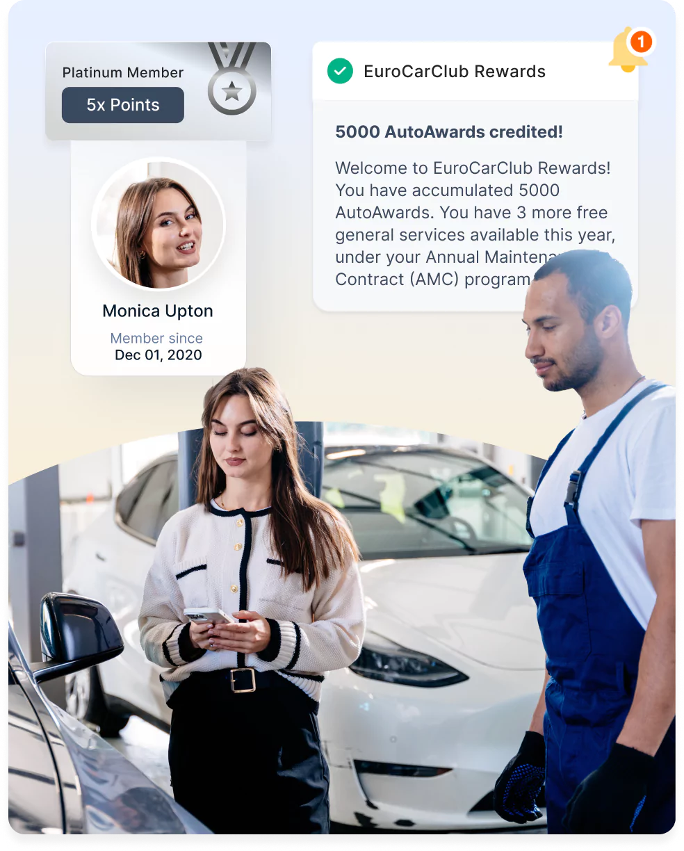 Automotive loyalty rewards notification in a member app