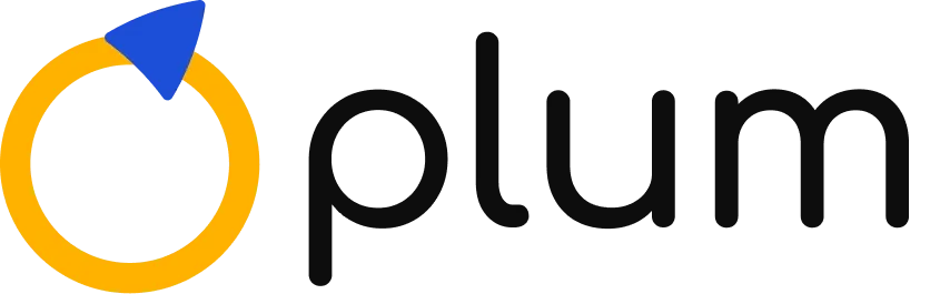 Plum logo with a yellow ring and a blue arrow tip, next to the Plum wordmark