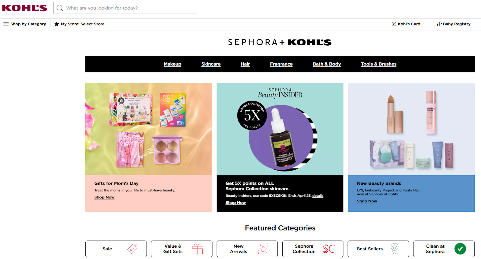 Sephora at Kohl's online storefront with Beauty Insider points offer