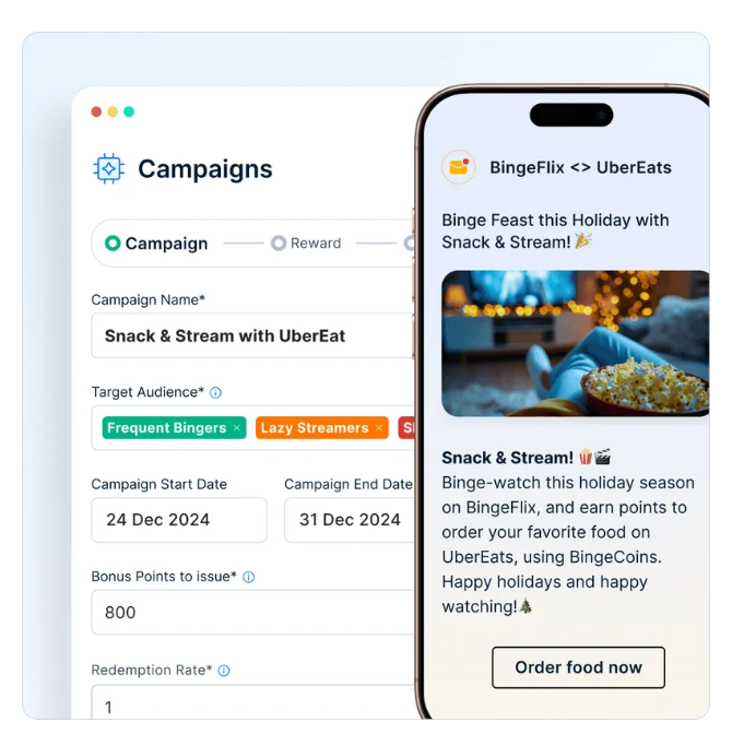 Loyalife Campaigns setup for a cross-brand bonus points campaign between two partner brands