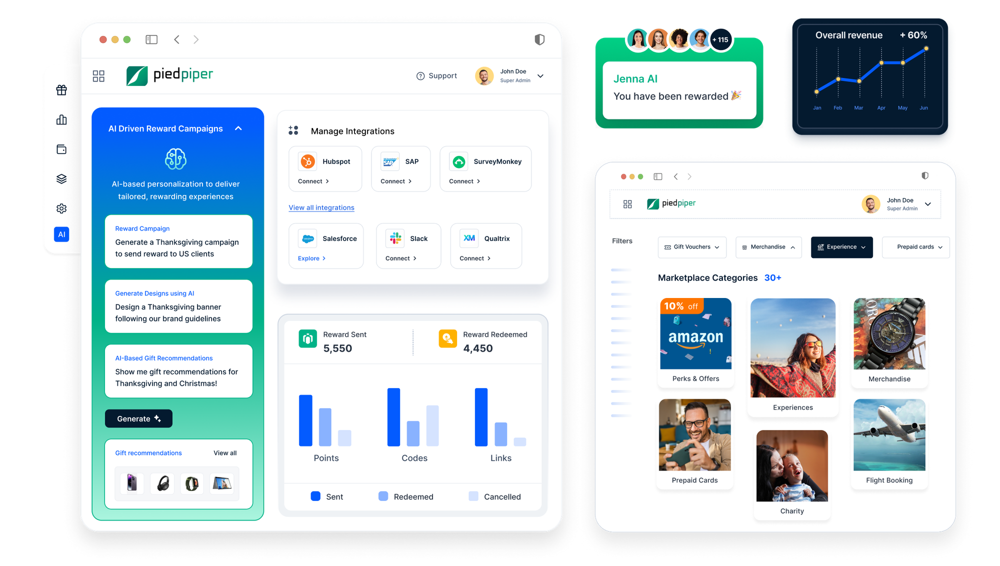 Plum rewards dashboard with AI reward campaigns, integrations and marketplace categories